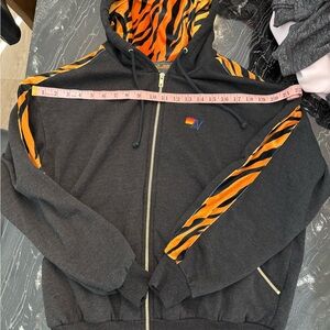 Aviator Nation Black Hoodie with Tiger Print Velvet Lining Size MEDIUM